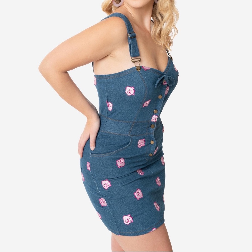 Care Bears Cheer Bear Denim Fitted Pinafore x Unique Vintage